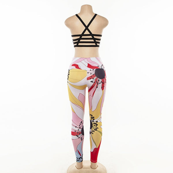 Floral Woman Sportwear Yoga Set Seamless Gym Suit Crop Top Bra Elastic High Waist Yoga Pant Leggings Outfit Fitness Clothing | Vimost Shop.