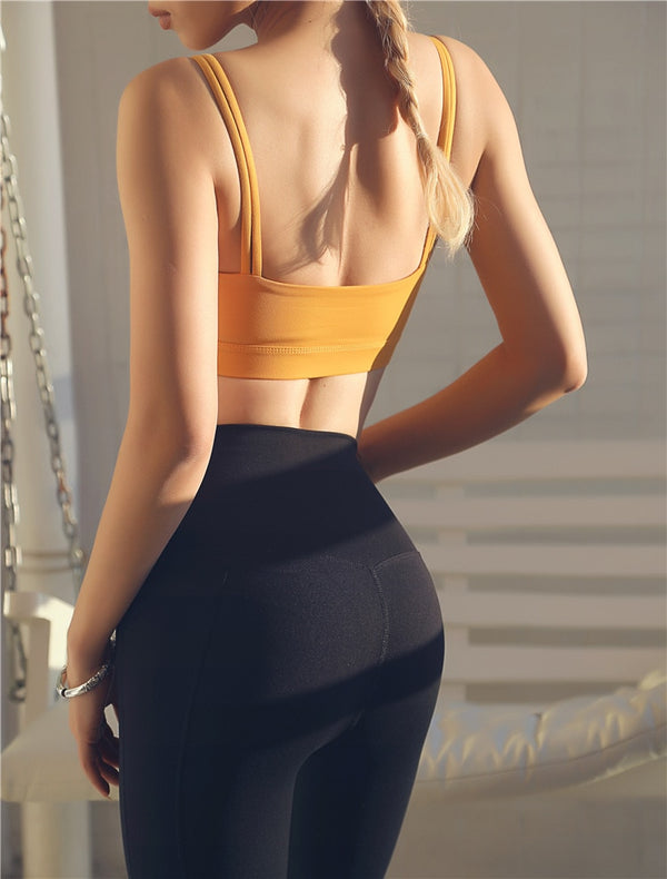 Style Yoga Sports Bra Women's Doubles Spaghetti Straps Fitness Crop Tops Camisole Running Vest Beauty Back Sports Underwear | Vimost Shop.