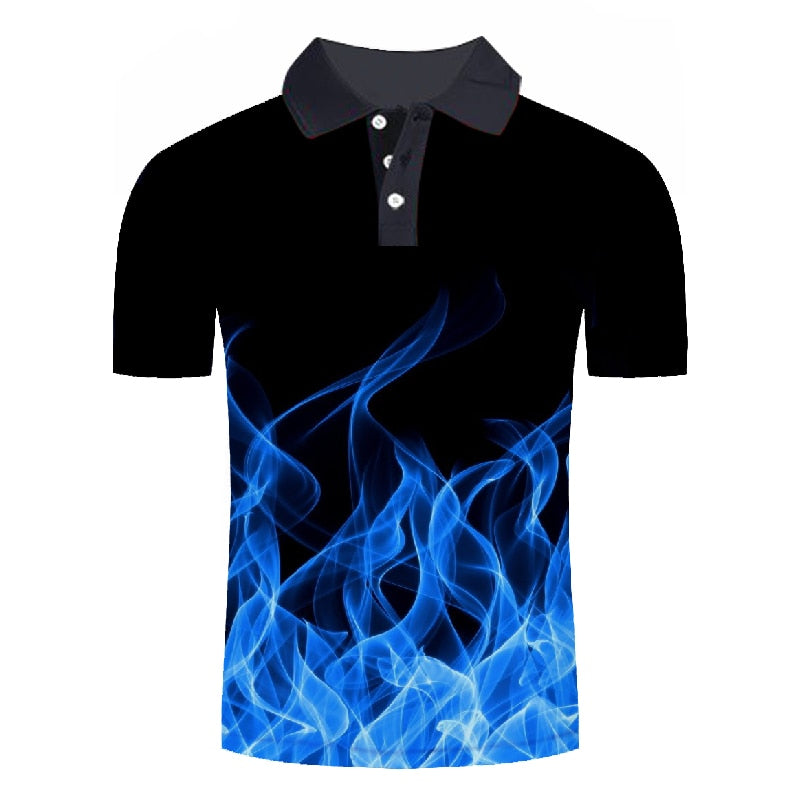 Polo shirt men Business Casual male polo shirt Short Sleeve Blue flame 3D print tops polo homme polo shirt | Vimost Shop.