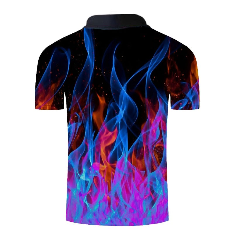 Polo shirt men Business Casual male polo shirt Short Sleeve Blue flame 3D print tops polo homme polo shirt | Vimost Shop.