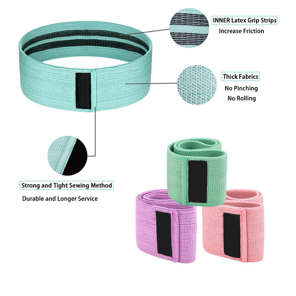 3PCS Unisex Resistance Bands Elastic Fabric Booty Bands Set Non-slip Circle Loop Workout Bands for Butt Legs Thigh Hip Trainer | Vimost Shop.