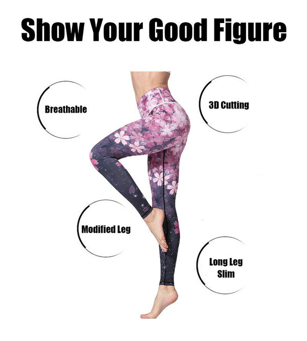 Women Fitness Yoga Pants Slim High waist Sport Leggings Gym Elastic Romantic Printed Long Tights for Running Tummy Control | Vimost Shop.