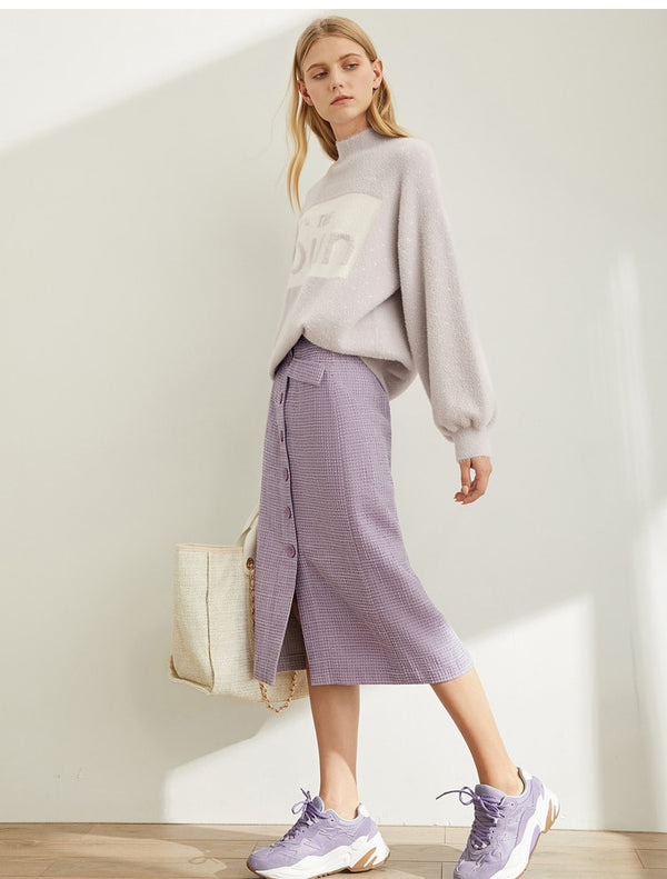 Spring French A-word Half Skirt  Women High Waist Plaid Knee-Length Skirt | Vimost Shop.