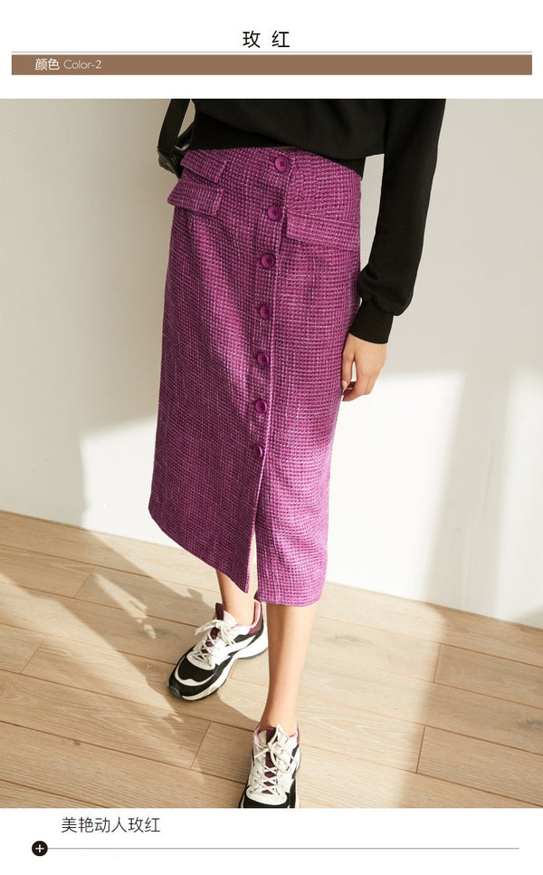 Spring French A-word Half Skirt  Women High Waist Plaid Knee-Length Skirt | Vimost Shop.