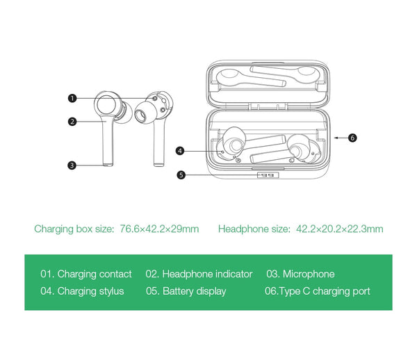 In-ear Wireless Earphone TWS Wireless Touch control Graphene diaphragm Type-C Charging Real-time Battery Earbuds | Vimost Shop.