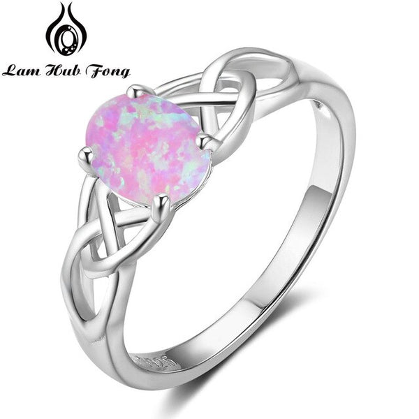 Elegant 925 Sterling Silver Braided Ring with Oval White Pink Blue Opal Stone Wedding Engagement Rings for Women | Vimost Shop.