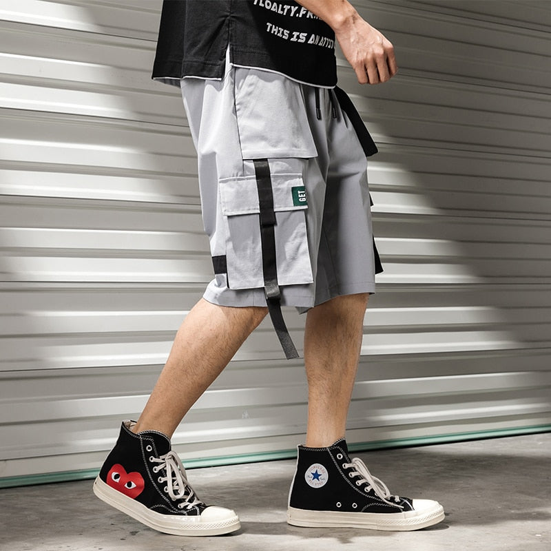 Streetwear Summer Casual Shorts Men Fashion Ribbons Pockets Cargo Shorts Bermuda Solid Hip Hop Men's Shorts | Vimost Shop.