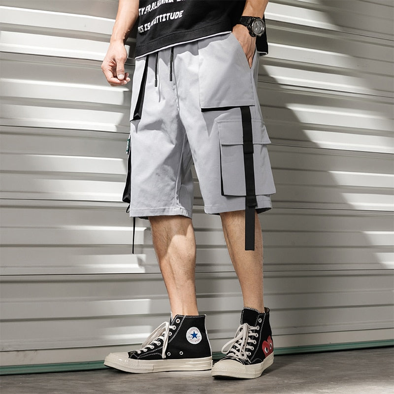 Streetwear Summer Casual Shorts Men Fashion Ribbons Pockets Cargo Shorts Bermuda Solid Hip Hop Men's Shorts | Vimost Shop.