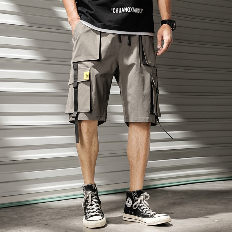 Streetwear Summer Casual Shorts Men Fashion Ribbons Pockets Cargo Shorts Bermuda Solid Hip Hop Men's Shorts | Vimost Shop.