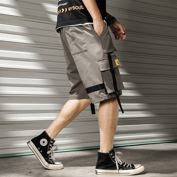 Streetwear Summer Casual Shorts Men Fashion Ribbons Pockets Cargo Shorts Bermuda Solid Hip Hop Men's Shorts | Vimost Shop.