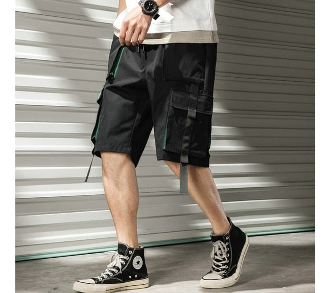 Streetwear Summer Casual Shorts Men Fashion Ribbons Pockets Cargo Shorts Bermuda Solid Hip Hop Men's Shorts | Vimost Shop.