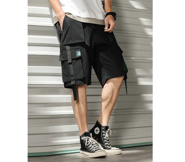 Streetwear Summer Casual Shorts Men Fashion Ribbons Pockets Cargo Shorts Bermuda Solid Hip Hop Men's Shorts | Vimost Shop.