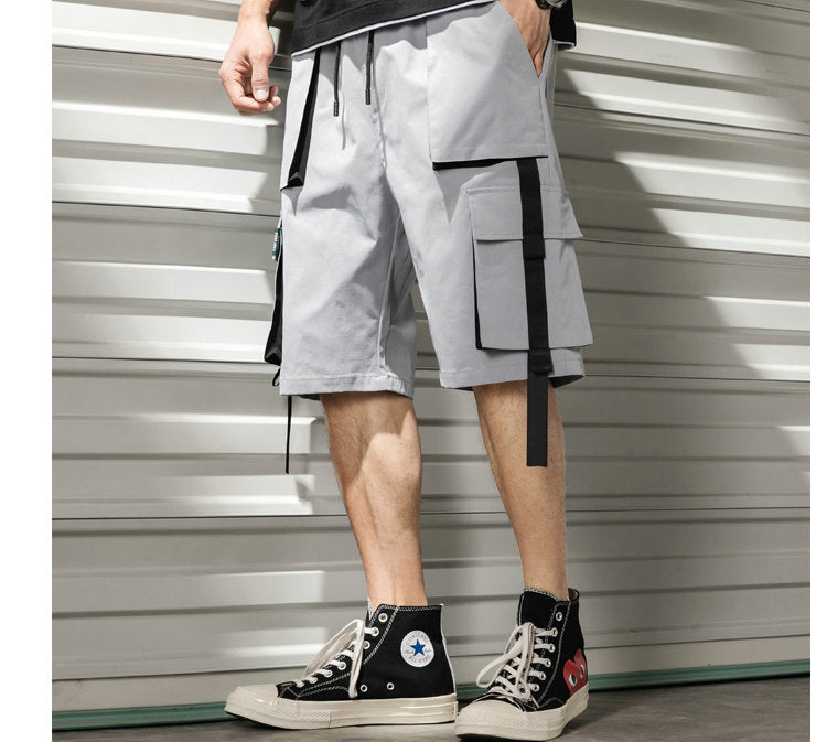 Streetwear Summer Casual Shorts Men Fashion Ribbons Pockets Cargo Shorts Bermuda Solid Hip Hop Men's Shorts | Vimost Shop.