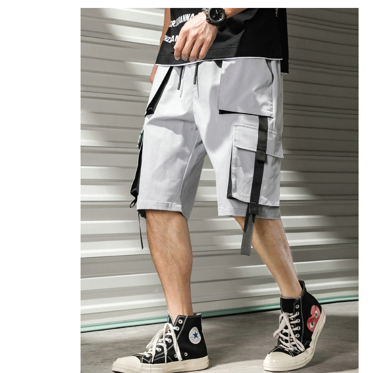 Streetwear Summer Casual Shorts Men Fashion Ribbons Pockets Cargo Shorts Bermuda Solid Hip Hop Men's Shorts | Vimost Shop.