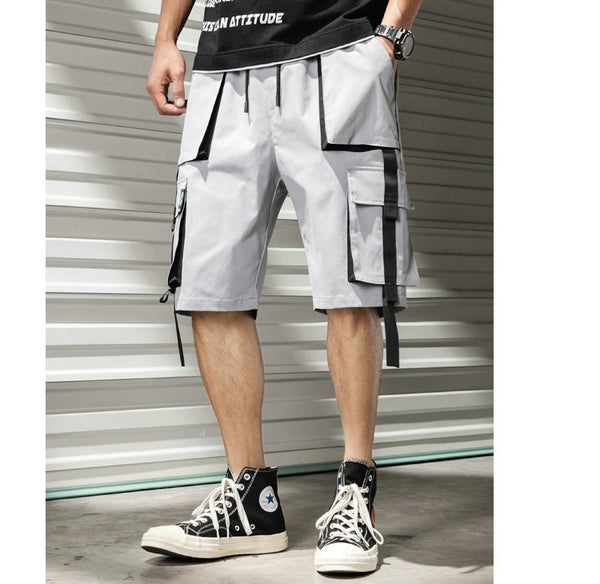 Streetwear Summer Casual Shorts Men Fashion Ribbons Pockets Cargo Shorts Bermuda Solid Hip Hop Men's Shorts | Vimost Shop.