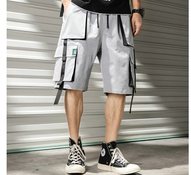 Streetwear Summer Casual Shorts Men Fashion Ribbons Pockets Cargo Shorts Bermuda Solid Hip Hop Men's Shorts | Vimost Shop.