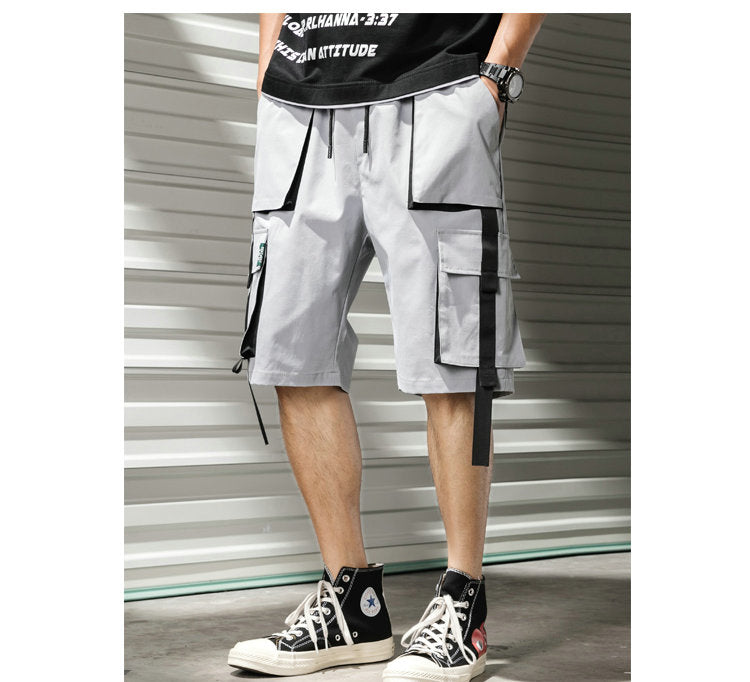 Streetwear Summer Casual Shorts Men Fashion Ribbons Pockets Cargo Shorts Bermuda Solid Hip Hop Men's Shorts | Vimost Shop.