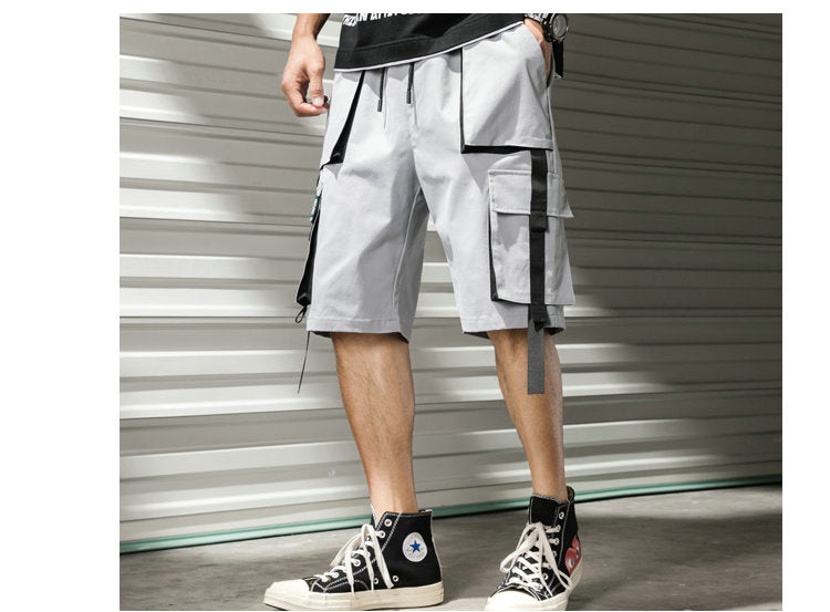 Streetwear Summer Casual Shorts Men Fashion Ribbons Pockets Cargo Shorts Bermuda Solid Hip Hop Men's Shorts | Vimost Shop.