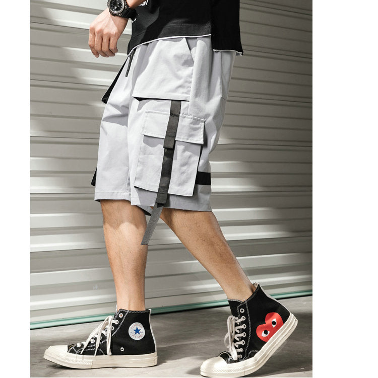 Streetwear Summer Casual Shorts Men Fashion Ribbons Pockets Cargo Shorts Bermuda Solid Hip Hop Men's Shorts | Vimost Shop.