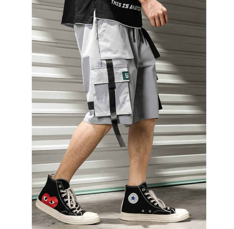 Streetwear Summer Casual Shorts Men Fashion Ribbons Pockets Cargo Shorts Bermuda Solid Hip Hop Men's Shorts | Vimost Shop.