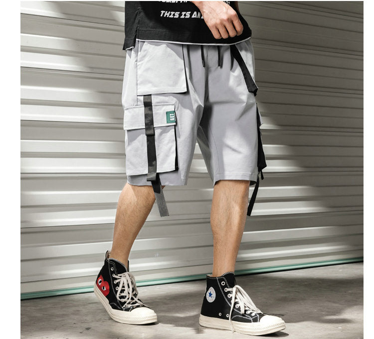 Streetwear Summer Casual Shorts Men Fashion Ribbons Pockets Cargo Shorts Bermuda Solid Hip Hop Men's Shorts | Vimost Shop.