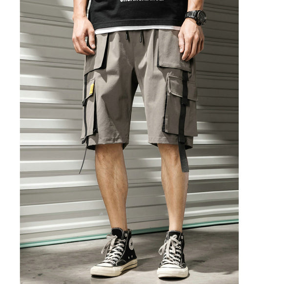 Streetwear Summer Casual Shorts Men Fashion Ribbons Pockets Cargo Shorts Bermuda Solid Hip Hop Men's Shorts | Vimost Shop.