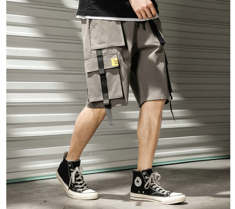 Streetwear Summer Casual Shorts Men Fashion Ribbons Pockets Cargo Shorts Bermuda Solid Hip Hop Men's Shorts | Vimost Shop.