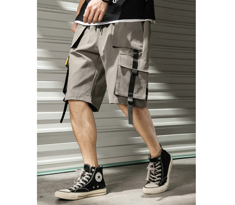 Streetwear Summer Casual Shorts Men Fashion Ribbons Pockets Cargo Shorts Bermuda Solid Hip Hop Men's Shorts | Vimost Shop.