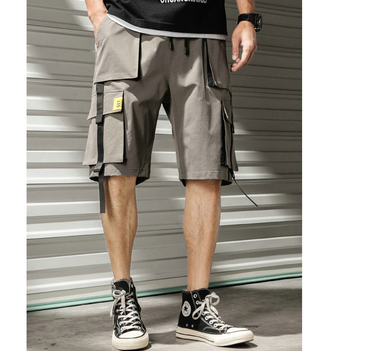 Streetwear Summer Casual Shorts Men Fashion Ribbons Pockets Cargo Shorts Bermuda Solid Hip Hop Men's Shorts | Vimost Shop.