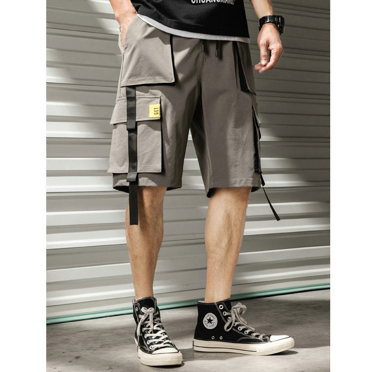 Streetwear Summer Casual Shorts Men Fashion Ribbons Pockets Cargo Shorts Bermuda Solid Hip Hop Men's Shorts | Vimost Shop.