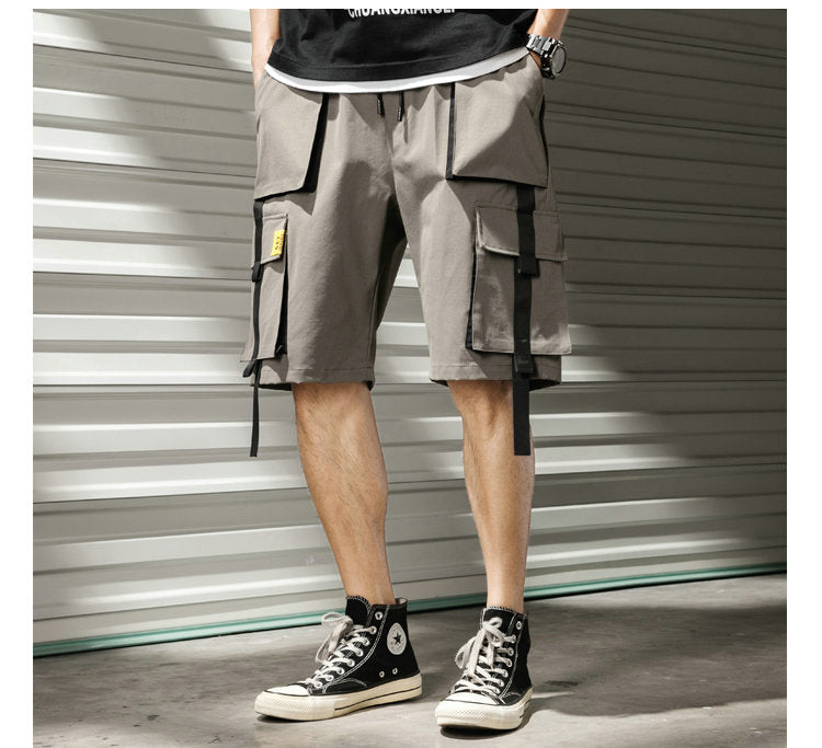 Streetwear Summer Casual Shorts Men Fashion Ribbons Pockets Cargo Shorts Bermuda Solid Hip Hop Men's Shorts | Vimost Shop.