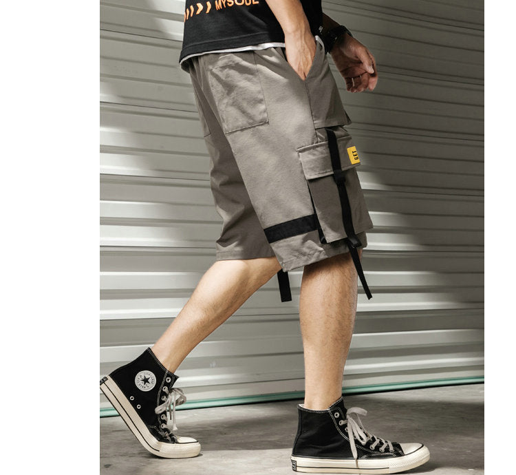 Streetwear Summer Casual Shorts Men Fashion Ribbons Pockets Cargo Shorts Bermuda Solid Hip Hop Men's Shorts | Vimost Shop.
