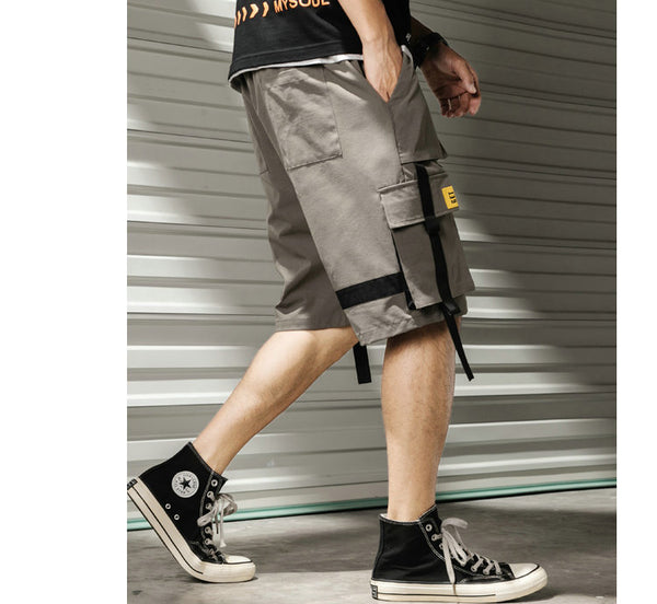 Streetwear Summer Casual Shorts Men Fashion Ribbons Pockets Cargo Shorts Bermuda Solid Hip Hop Men's Shorts | Vimost Shop.