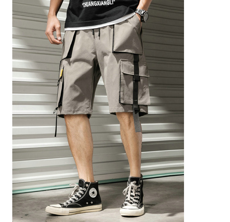 Streetwear Summer Casual Shorts Men Fashion Ribbons Pockets Cargo Shorts Bermuda Solid Hip Hop Men's Shorts | Vimost Shop.