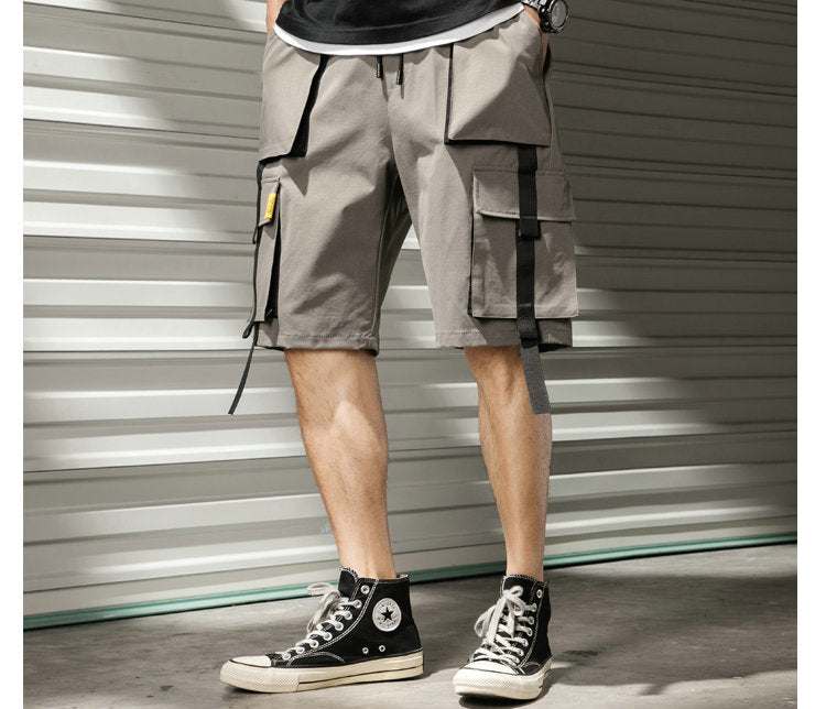 Streetwear Summer Casual Shorts Men Fashion Ribbons Pockets Cargo Shorts Bermuda Solid Hip Hop Men's Shorts | Vimost Shop.