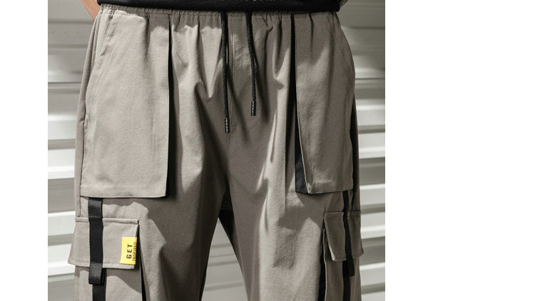 Streetwear Summer Casual Shorts Men Fashion Ribbons Pockets Cargo Shorts Bermuda Solid Hip Hop Men's Shorts | Vimost Shop.