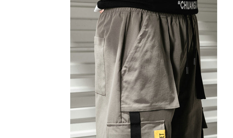 Streetwear Summer Casual Shorts Men Fashion Ribbons Pockets Cargo Shorts Bermuda Solid Hip Hop Men's Shorts | Vimost Shop.