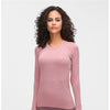 Seamless Slim Fit Yoga Shirts Workout Long Sleeved Shirts Women O-neck Sports Gym Fitness Tops with Thumb Holes Workout Top | Vimost Shop.