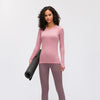 Seamless Slim Fit Yoga Shirts Workout Long Sleeved Shirts Women O-neck Sports Gym Fitness Tops with Thumb Holes Workout Top | Vimost Shop.