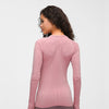 Seamless Slim Fit Yoga Shirts Workout Long Sleeved Shirts Women O-neck Sports Gym Fitness Tops with Thumb Holes Workout Top | Vimost Shop.