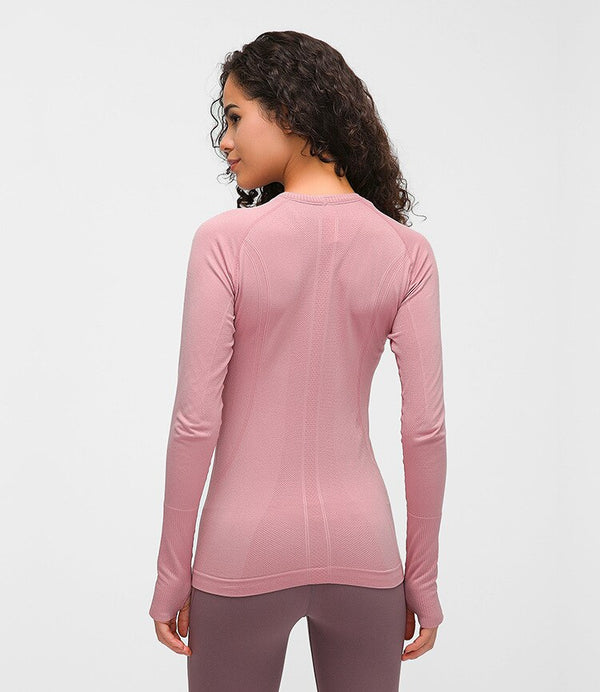 Seamless Slim Fit Yoga Shirts Workout Long Sleeved Shirts Women O-neck Sports Gym Fitness Tops with Thumb Holes Workout Top | Vimost Shop.
