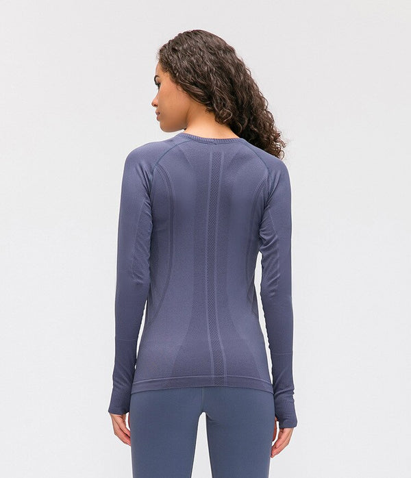 Seamless Slim Fit Yoga Shirts Workout Long Sleeved Shirts Women O-neck Sports Gym Fitness Tops with Thumb Holes Workout Top | Vimost Shop.