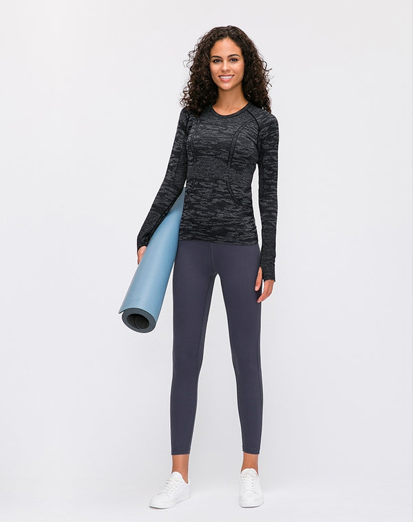 Seamless Slim Fit Yoga Shirts Workout Long Sleeved Shirts Women O-neck Sports Gym Fitness Tops with Thumb Holes Workout Top | Vimost Shop.