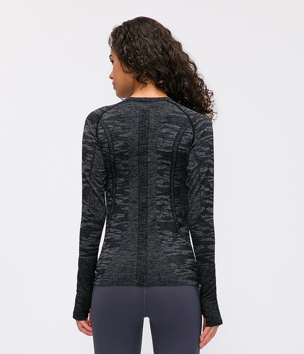 Seamless Slim Fit Yoga Shirts Workout Long Sleeved Shirts Women O-neck Sports Gym Fitness Tops with Thumb Holes Workout Top | Vimost Shop.