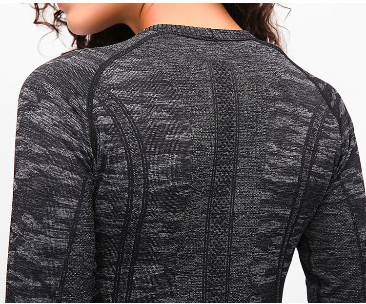 Seamless Slim Fit Yoga Shirts Workout Long Sleeved Shirts Women O-neck Sports Gym Fitness Tops with Thumb Holes Workout Top | Vimost Shop.