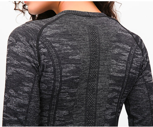 Seamless Slim Fit Yoga Shirts Workout Long Sleeved Shirts Women O-neck Sports Gym Fitness Tops with Thumb Holes Workout Top | Vimost Shop.