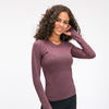 Seamless Slim Fit Yoga Shirts Workout Long Sleeved Shirts Women O-neck Sports Gym Fitness Tops with Thumb Holes Workout Top | Vimost Shop.