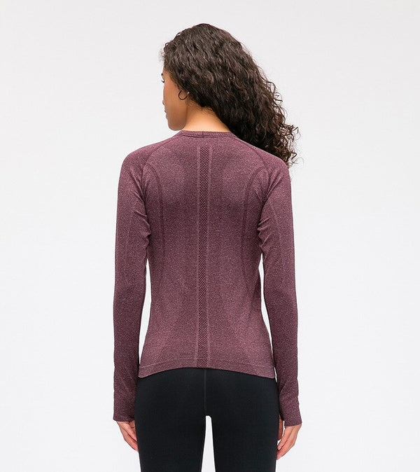 Seamless Slim Fit Yoga Shirts Workout Long Sleeved Shirts Women O-neck Sports Gym Fitness Tops with Thumb Holes Workout Top | Vimost Shop.