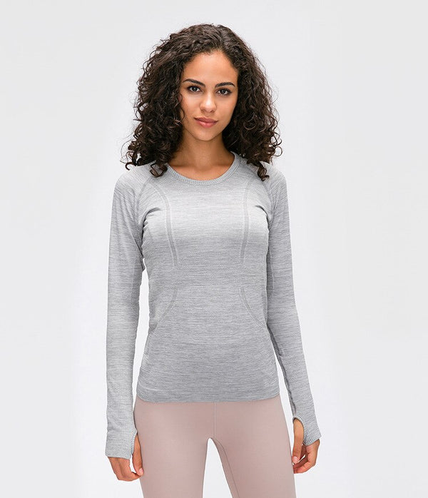 Seamless Slim Fit Yoga Shirts Workout Long Sleeved Shirts Women O-neck Sports Gym Fitness Tops with Thumb Holes Workout Top | Vimost Shop.