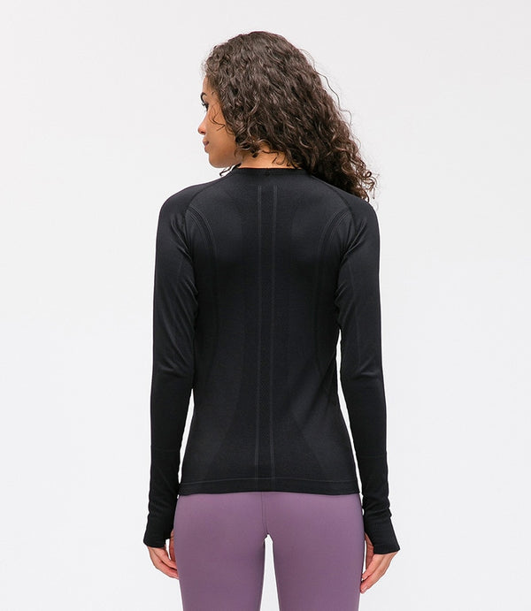 Seamless Slim Fit Yoga Shirts Workout Long Sleeved Shirts Women O-neck Sports Gym Fitness Tops with Thumb Holes Workout Top | Vimost Shop.